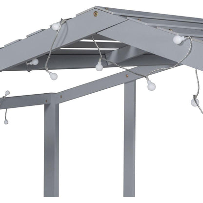 Twin Size Loft Bed with Ladder and Slide, House Bed with Blackboard and Light Strip on the Roof, Gray