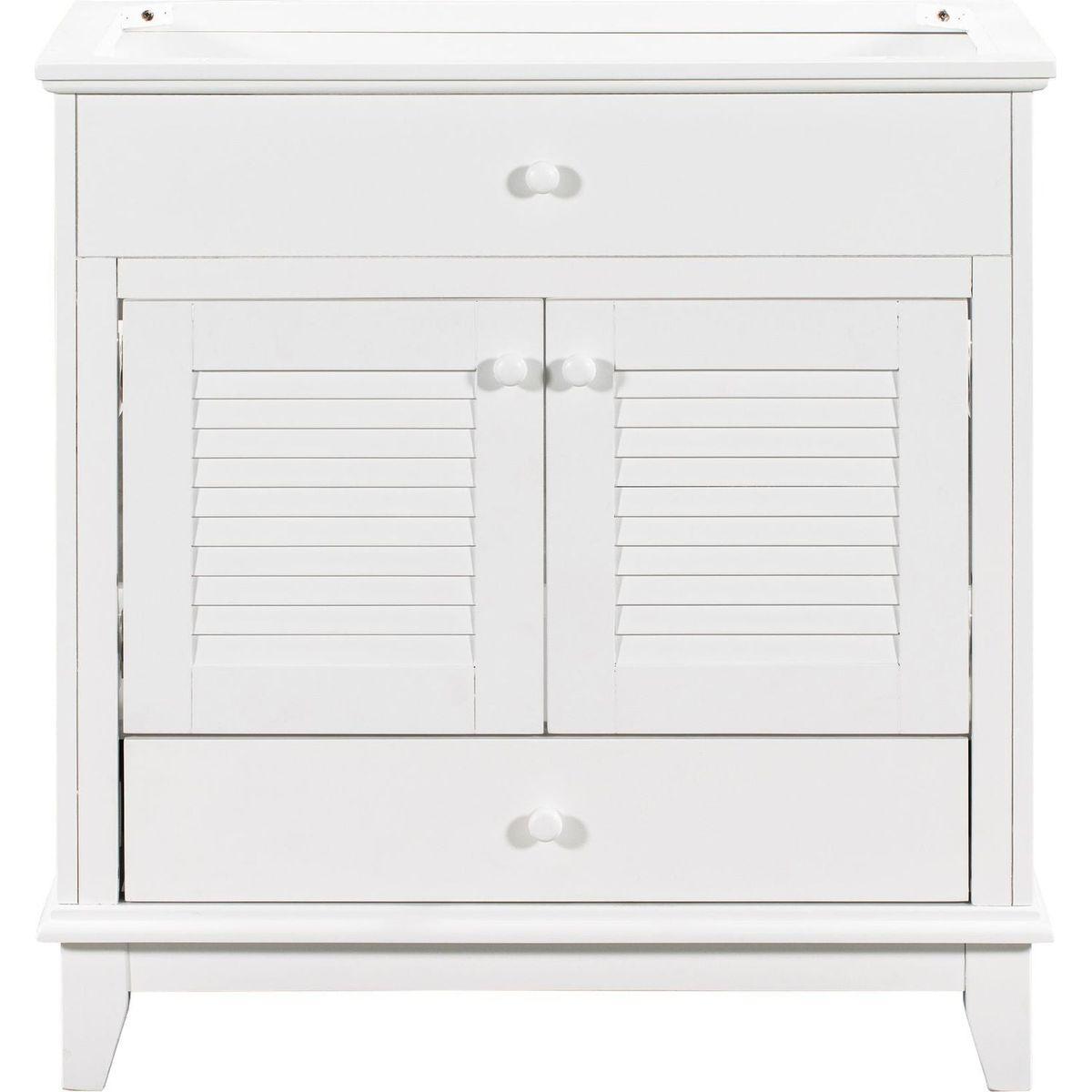 30" Bathroom Vanity Base without Sink, Bathroom Cabinet with Two Doors and One Drawer, White