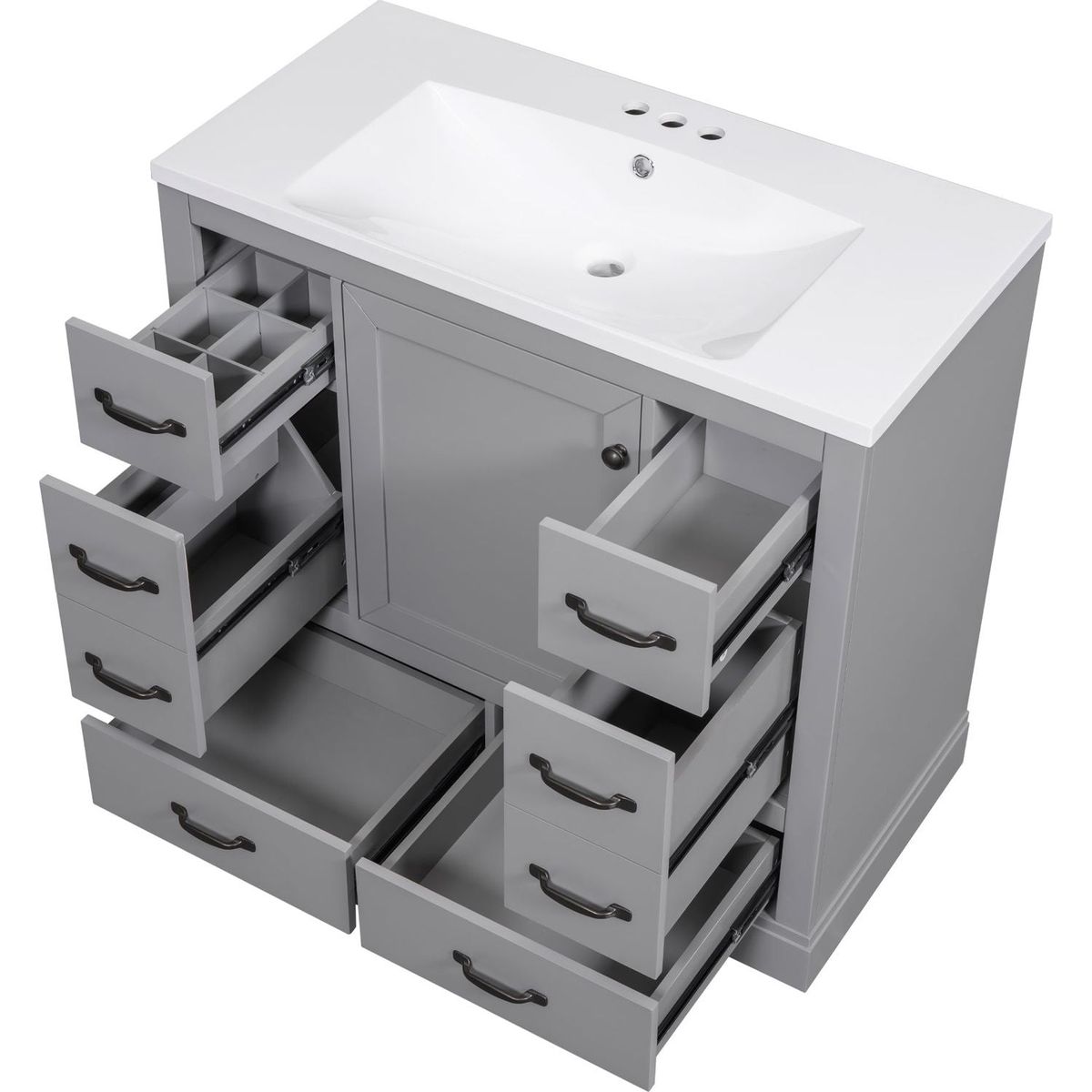 36" Bathroom Vanity with Sink Combo, Six Drawers, Multi-Functional Drawer Divider, Adjustable Shelf, Grey