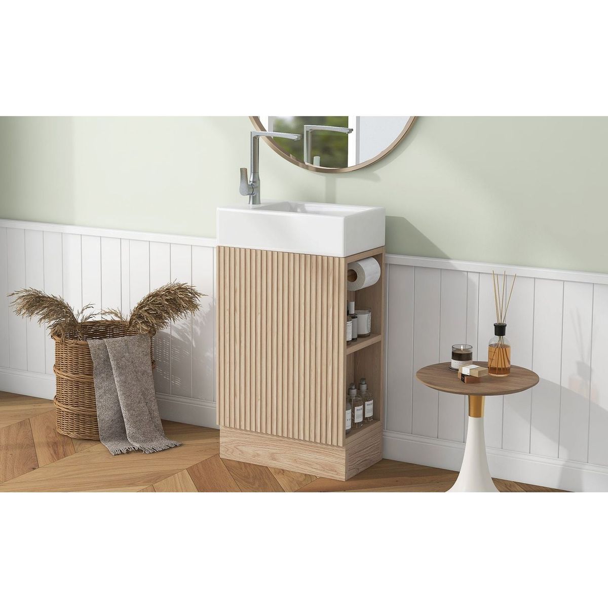 18.6" Bathroom Vanity with Sink, Bathroom Vanity Cabinet with Two-tier Shelf, Left or Right Orientation, Natural