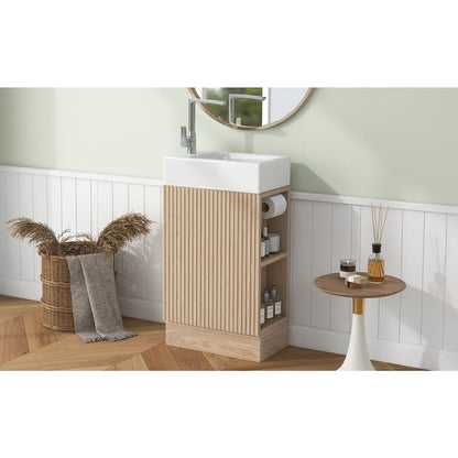 18.6" Bathroom Vanity with Sink, Bathroom Vanity Cabinet with Two-tier Shelf, Left or Right Orientation, Natural