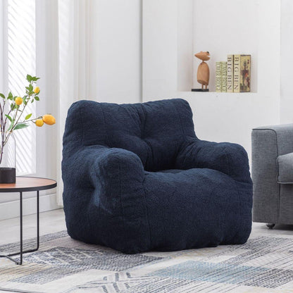 Soft Tufted Foam Bean Bag Chair With Teddy Fabric Dark Blue