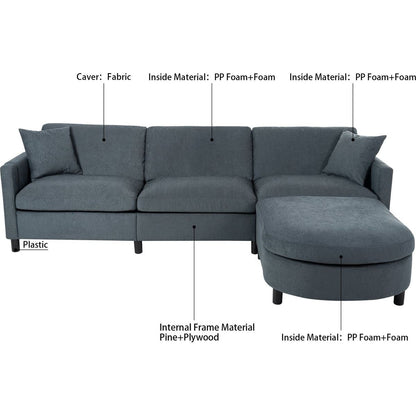 107.87'Sectional Sofa Couch With 1 Ottoman,Seat Cushion and Back Cushion Removable