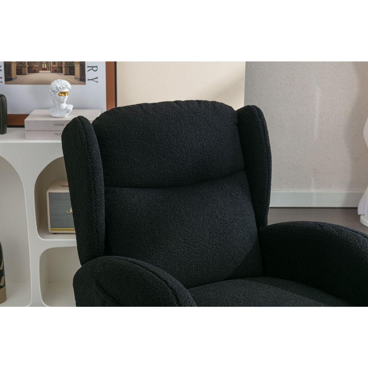 Teddy Fabric Rocking Chair With Packet Wood Legs,Black