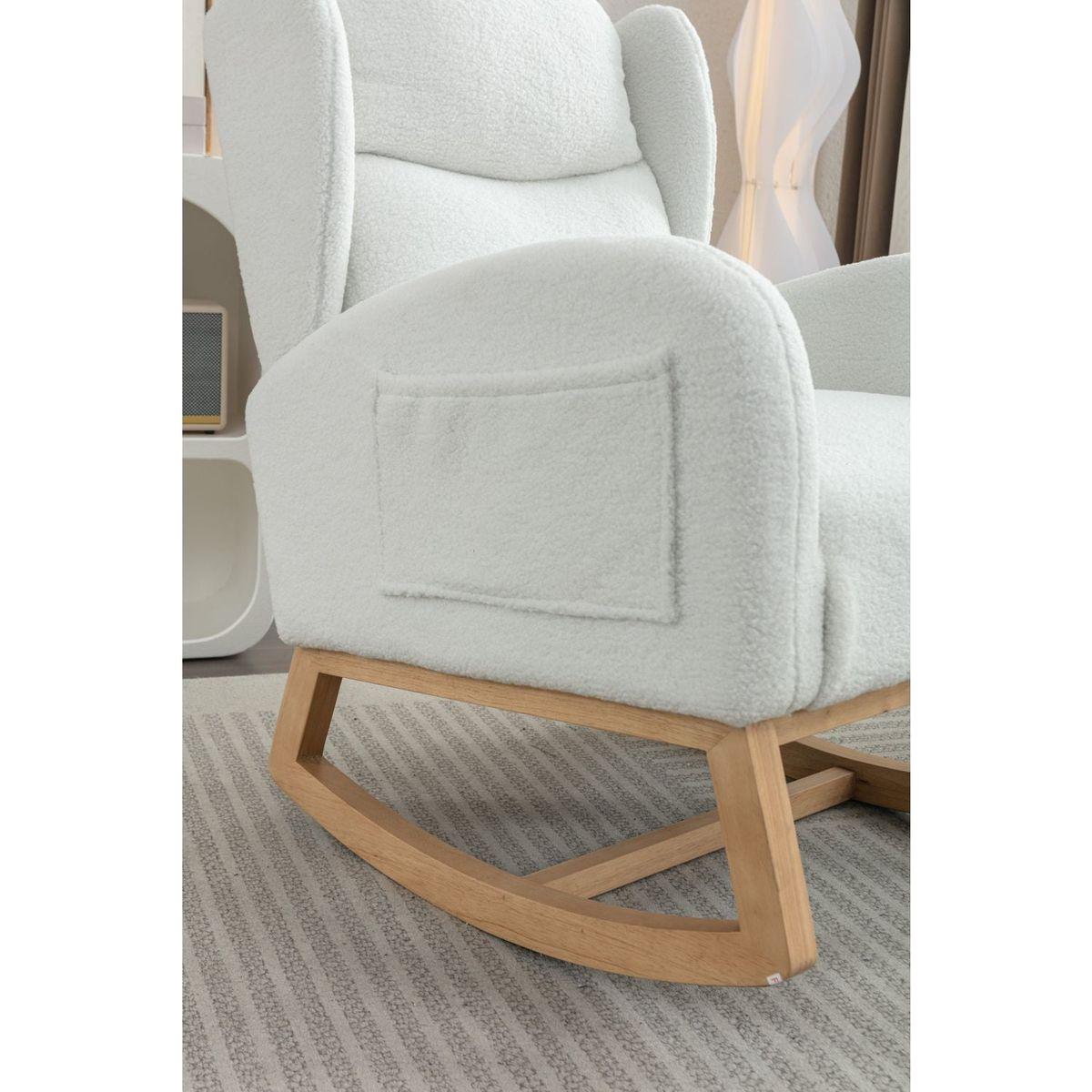Teddy Fabric Rocking Chair With Packet Wood Legs,Ivory