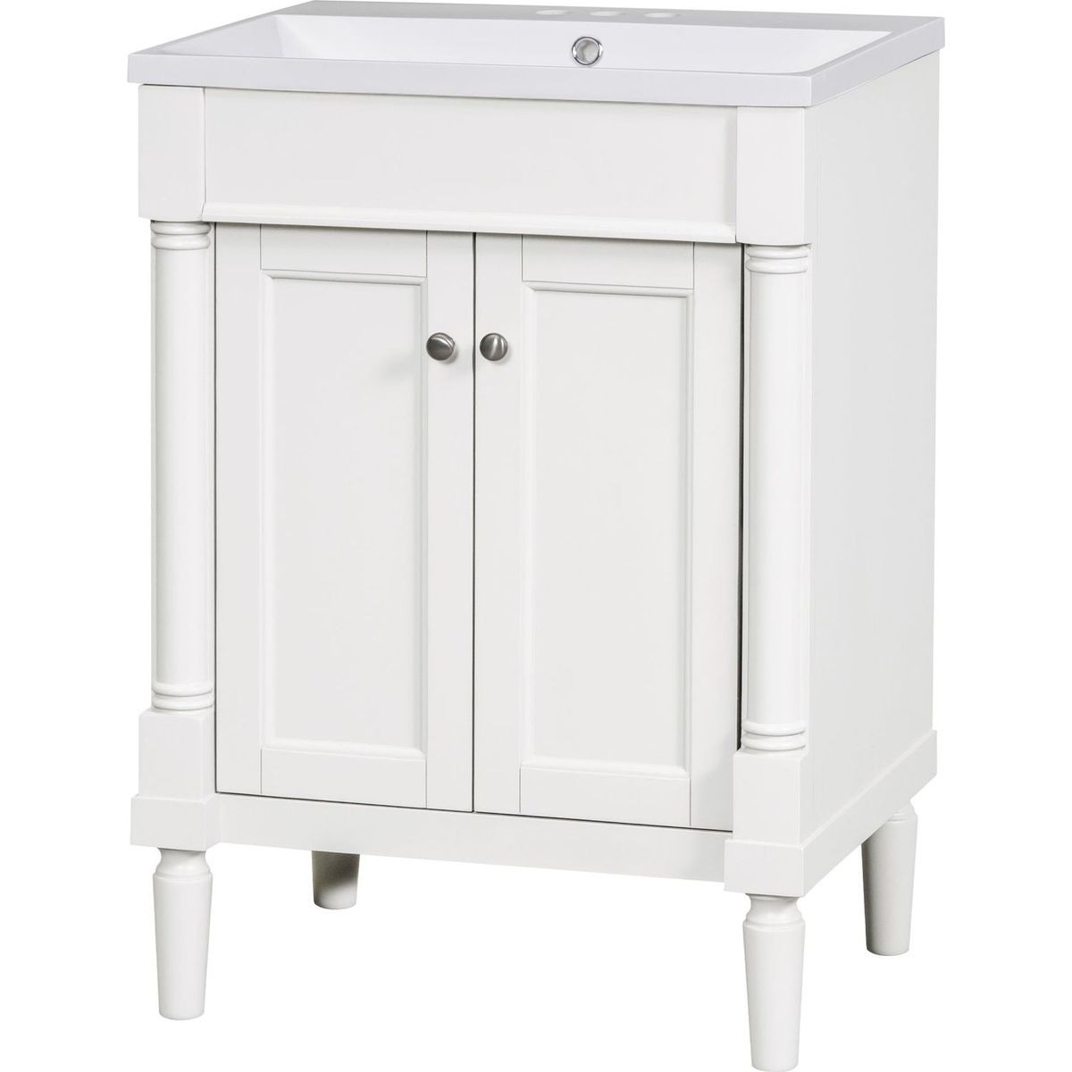 24" Bathroom Vanity with Top Sink, 2-Tier Modern Bathroom Storage Cabinet, Single Sink Bathroom Vanity, Large Storage Shelves