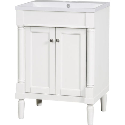 24" Bathroom Vanity with Top Sink, 2-Tier Modern Bathroom Storage Cabinet, Single Sink Bathroom Vanity, Large Storage Shelves