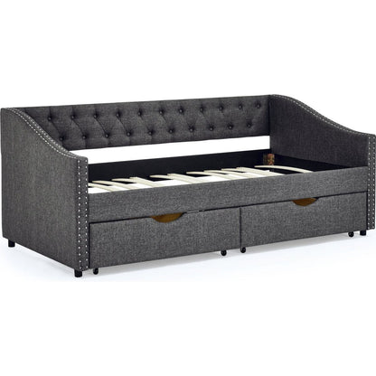 Twin Size Daybed with Drawers Upholstered Tufted Sofa Bed, with Button on Back and Copper Nail on Waved Shape Arms(81.5"x4"x30.5")