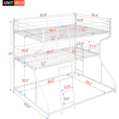 Full XL over Twin XL over Queen Size Triple Bunk Bed with Long and Short Ladder,White