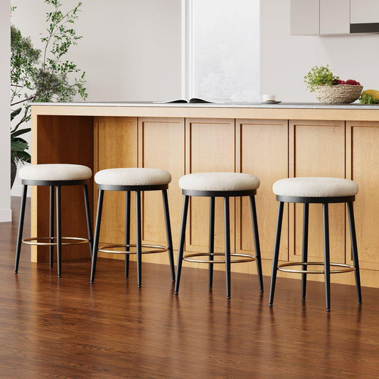 24.75'' Modern Counter Stools Set of 4,White Counter Stools with iron Frame,Sponge cushion,Footrest,suitable for Kitchen/Bedroom/Dining Room.
