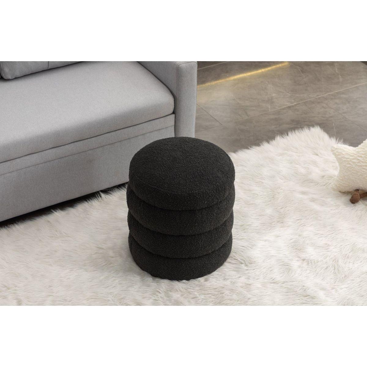 Soft Boucle Round Ottoman Footrest Stool,Black