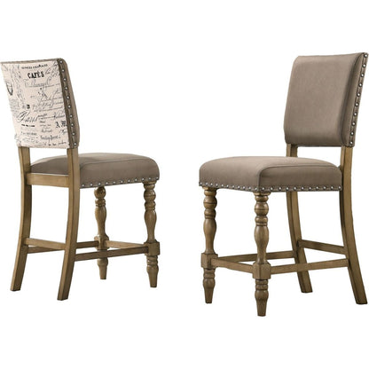 Birmingham Script Printed Driftwood Finish Counter Height Dining Chair with Nail head, Set of 2