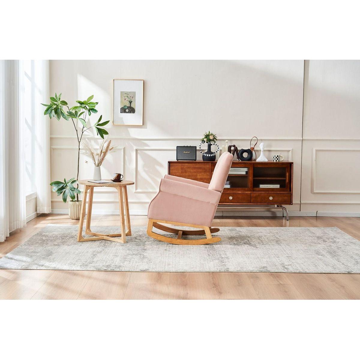 Baby Room High Back Rocking Chair Nursery Chair, Comfortable Rocker Fabric Padded Seat, Modern High Back Armchair