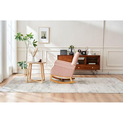 Baby Room High Back Rocking Chair Nursery Chair, Comfortable Rocker Fabric Padded Seat, Modern High Back Armchair