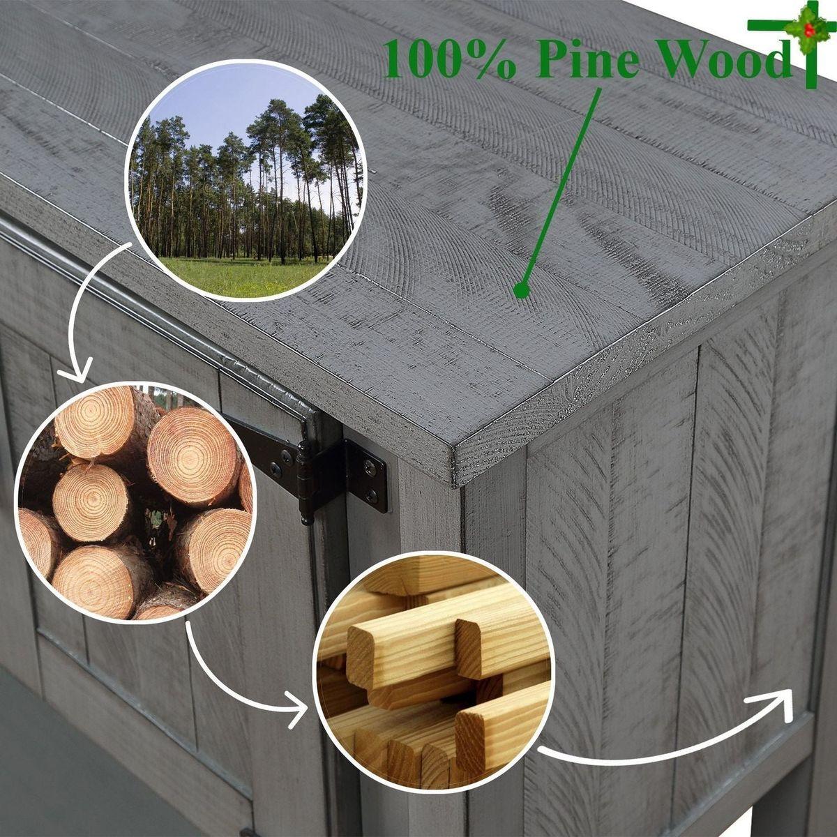 48" Solid Wood Sideboard Console Table with 2 Drawers and Cabinets and Bottom Shelf, Retro Style Storage Dining Buffet Server Cabinet for Living Room Kitchen Dining Room(Antique Gray)