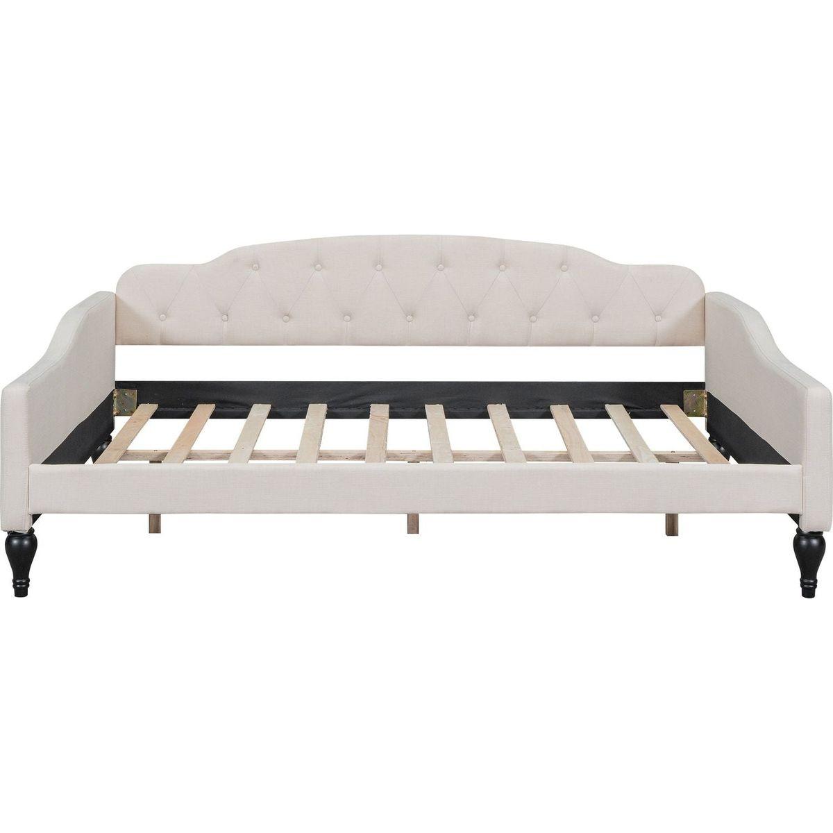 Full Size Upholstered Tufted Daybed, Beige