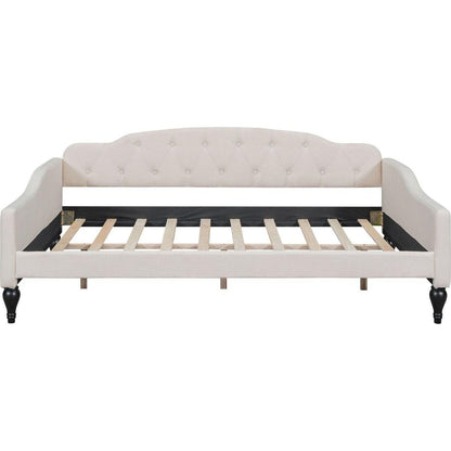 Full Size Upholstered Tufted Daybed, Beige