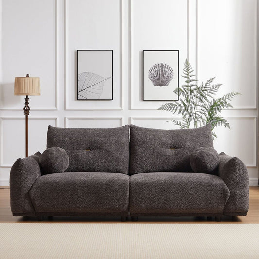 Lamb's wool 2-seater cushion sofa 90" comfortable sofa for living room Bedroom and other casual spaces Lamb's wool sofa with 2 cushions and 2 ball pillows. (gray)
