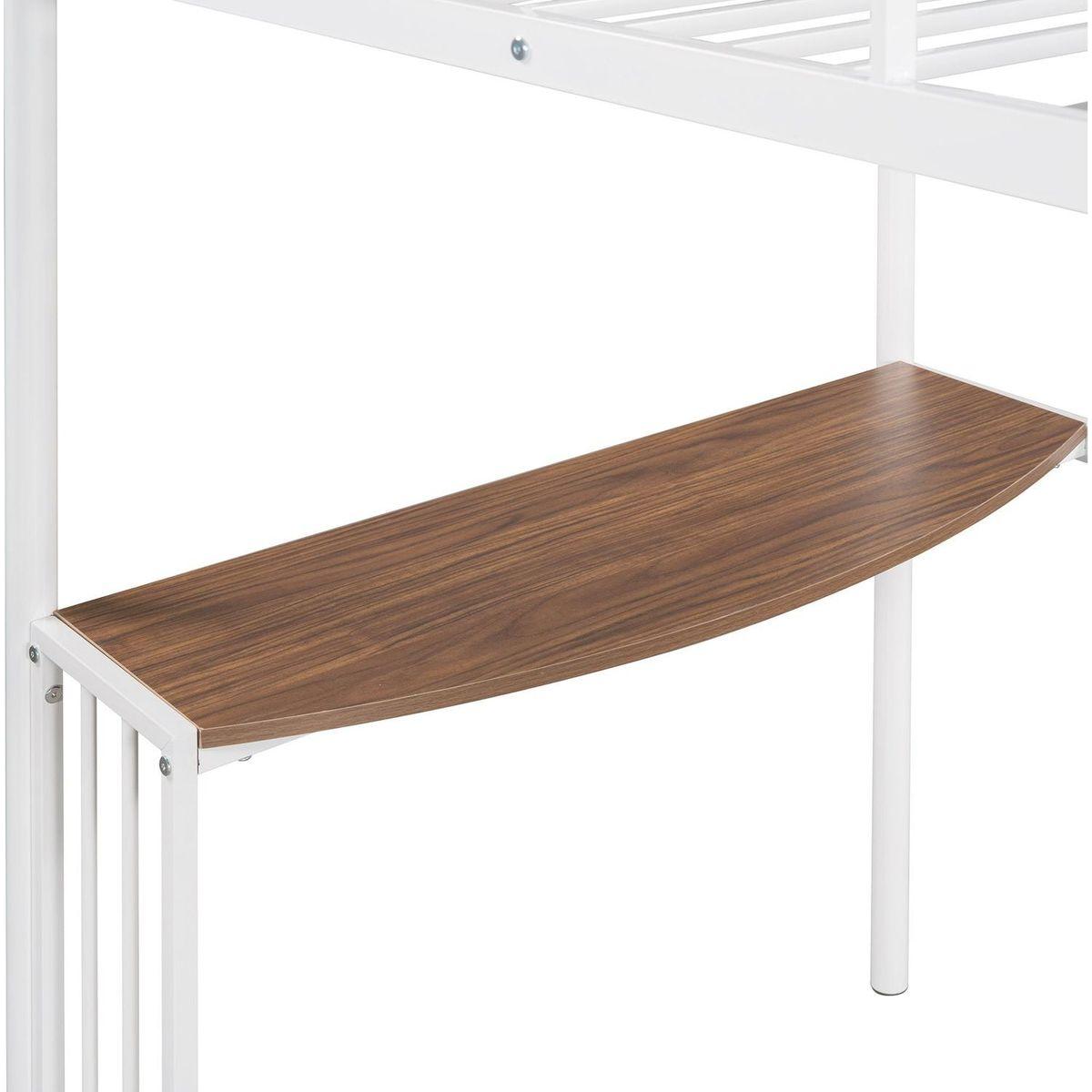 Twin Metal Bunk Bed with Desk, Ladder and Guardrails, Loft Bed for Bedroom, White