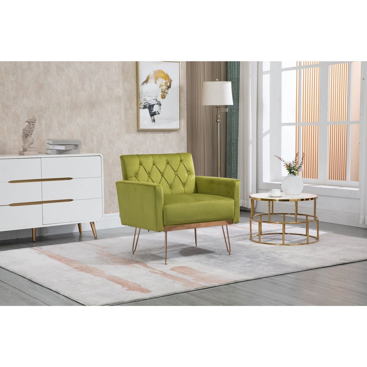 Accent Chair, leisure single sofa with Rose Golden feet