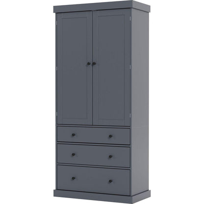 [Assembly Video Provided]77inch Farmhouse Kitchen Pantry, Freestanding Tall Cupboard Storage Cabinet with 3 Adjustable Shelves, 8 Door Shelves, 3 Drawers for Kitchen, Dining Room, Gray