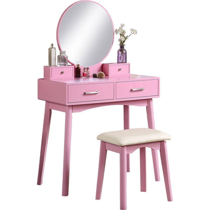 Liannon Contemporary Wood Vanity and Stool Set, Pink