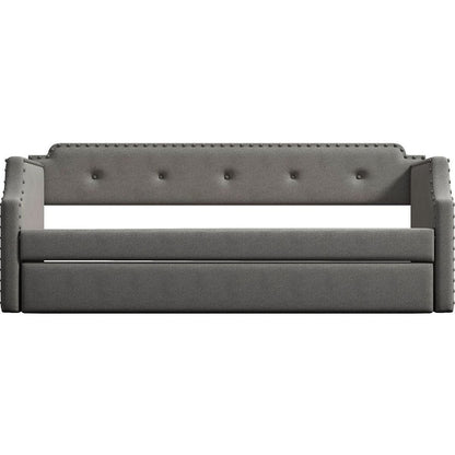 Upholstered Daybed with Trundle, Wood Slat Support,Upholstered Frame Sofa Bed, Twin,Gray