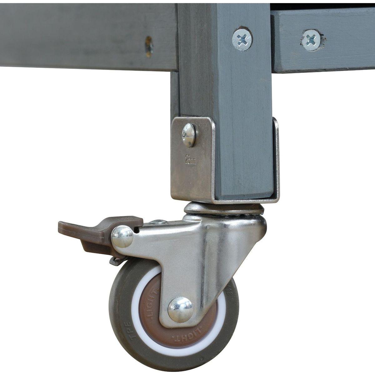 Outdoor Kitchen Island, Rolling Bar Cart & Storage Cabinet, Farmhouse Solid Wood Outdoor Grill Table with Stainless Steel Top, Spice Rack, Towel Rack for Kitchen & BBQ, Grey Blue