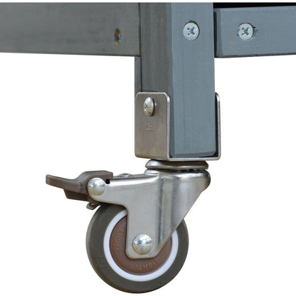 Outdoor Kitchen Island, Rolling Bar Cart & Storage Cabinet, Farmhouse Solid Wood Outdoor Grill Table with Stainless Steel Top, Spice Rack, Towel Rack for Kitchen & BBQ, Grey Blue