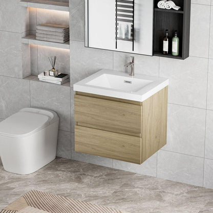 30" Floating Bathroom Vanity with Sink, Modern Wall-Mounted Bathroom Storage Vanity Cabinet with Resin Top Basin and Soft Close Drawers, Natural Oak