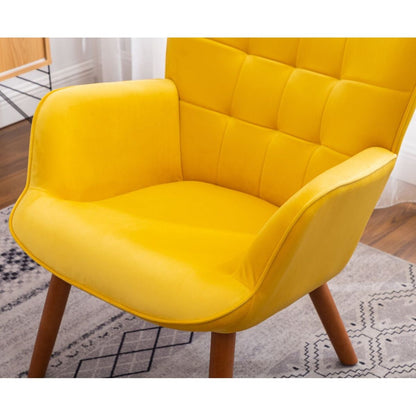 Leiria Contemporary Silky Velvet Tufted Accent Chair with Ottoman, Yellow