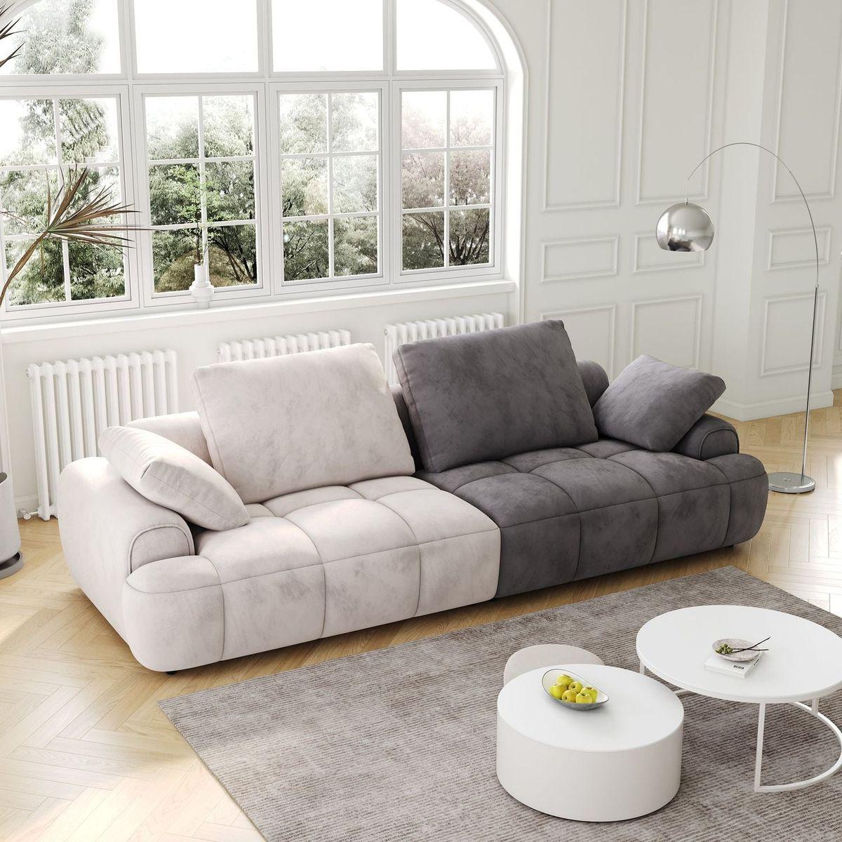 86.6"Large size two Seat Sofa,Modern Upholstered,Beige paired with grey suede fabric