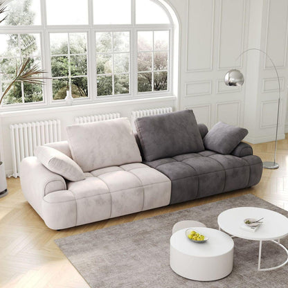 86.6"Large size two Seat Sofa,Modern Upholstered,Beige paired with grey suede fabric