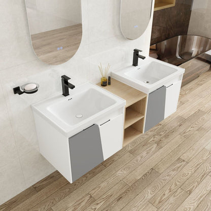 60 Inch Wall-Mounted Bathroom Vanity With Sink,, and A Small Storage Shelves (KD-Packing)