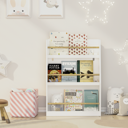 3 Tier Kids Book Shelf,Kids Book Rack, Helps Keep Bedrooms, Playrooms, and Classrooms Organized,White - Streamdale Furniture