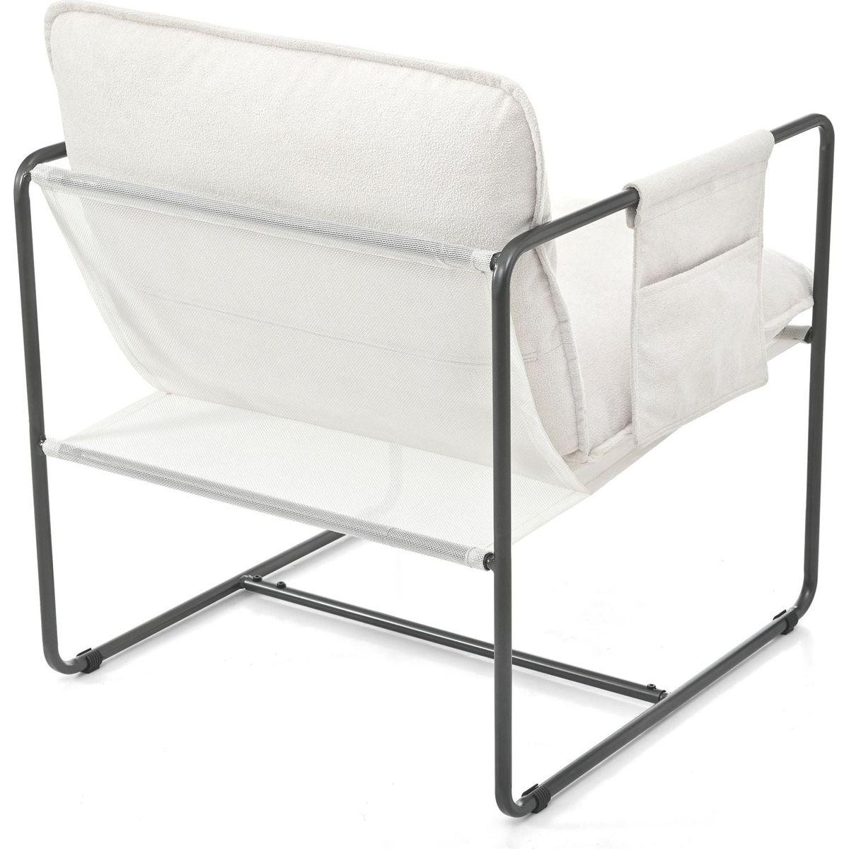 2 Sets 1 Case, Upholstered hanging armchair with arm pocket metal frame, crushed foamcushions and skin-friendly braid for living room and bedroom. White color