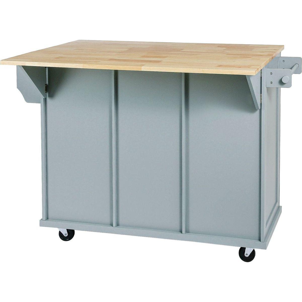 Kitchen Cart with Rubber wood Drop-Leaf Countertop, Cabinet door internal storage racks,Kitchen Island on 5 Wheels with Storage Cabinet and 3 Drawers for Dining Room, Grey Blue
