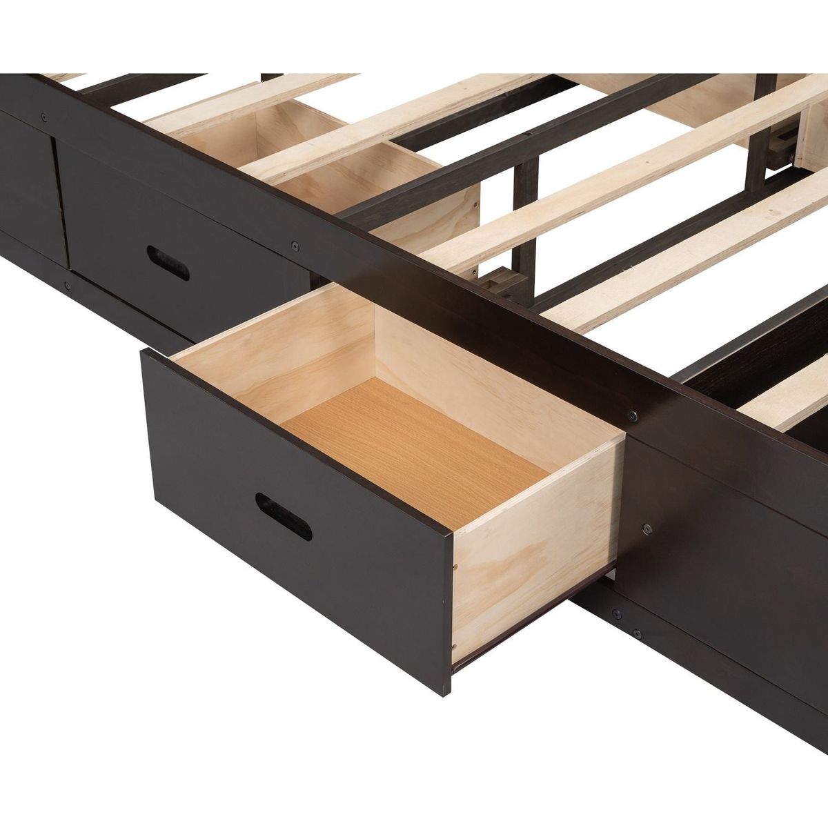 Wood Queen Size Platform Bed with Storage Headboard, shoe rack and 4 drawers,Espresso
