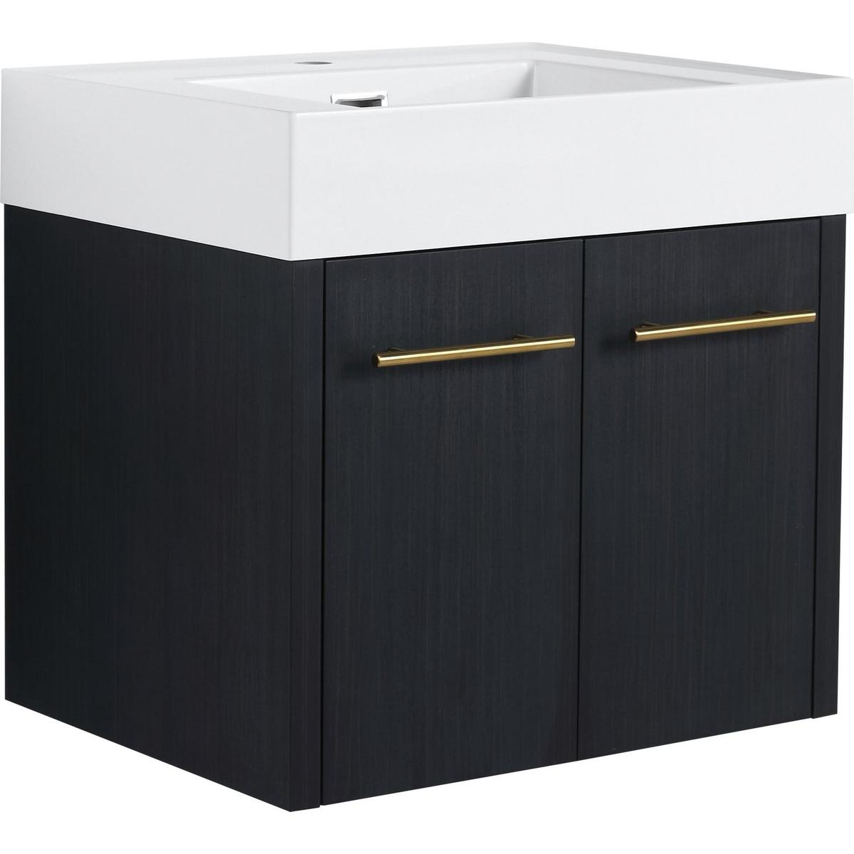 24 Inch Wall-Mounted Bathroom Vanity with Sink, Thick Edged Resin Basin, KD-Package