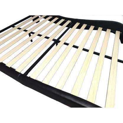 Faux Leather Upholstered Platform Bed Frame with led lighting, Bluetooth connection to play music control, Backrest vibration massage, Curve Design, Wood Slat Support, Exhibited Speakers,Queen