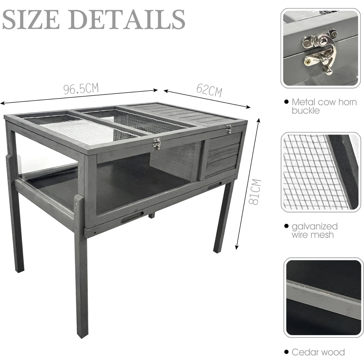 Tortoise Habitat Indoor & Outdoor, Wooden Tortoise House with Detachable Legs, Reptile Cage for Small Animals