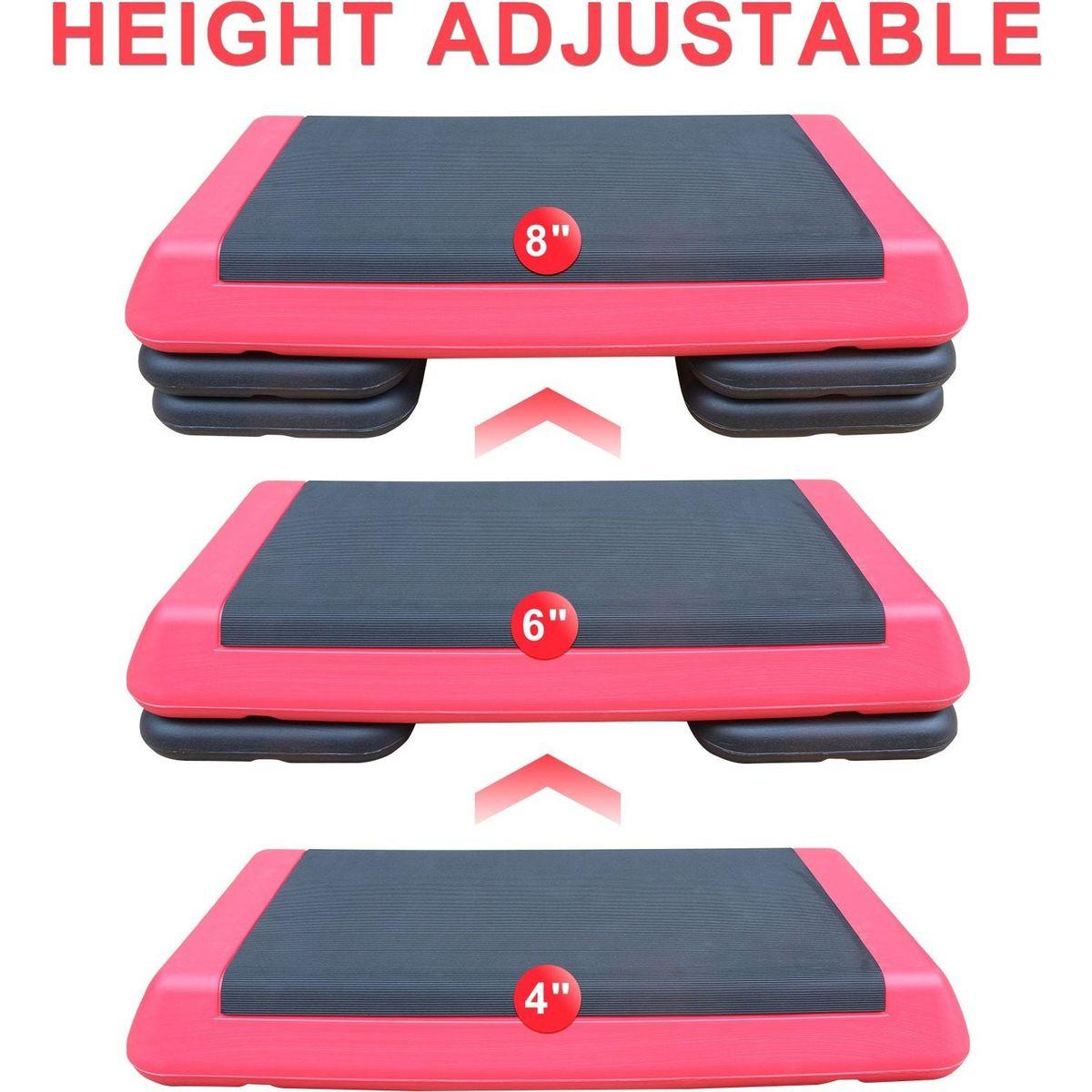 Adjustable Workout Aerobic Stepper in Fitness & Exercise Step Platform Trainer Red Black with 2 Risers