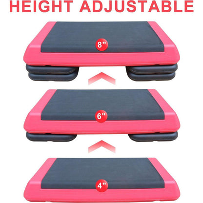 Adjustable Workout Aerobic Stepper in Fitness & Exercise Step Platform Trainer Red Black with 2 Risers