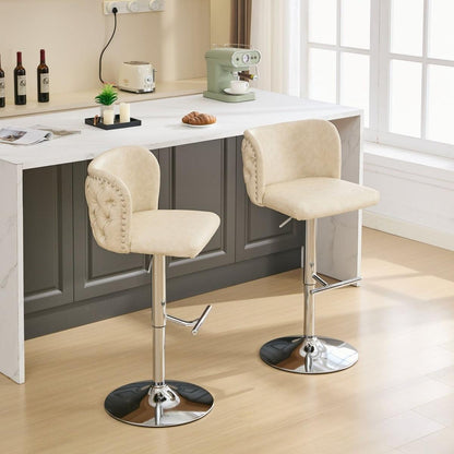 Swivel Barstools Adjusatble Seat Height With Chrome Base, Modern PU Upholstered Bar Stools with the whole Back Tufted, for Home Pub and Kitchen Island,Beige, Set of 2