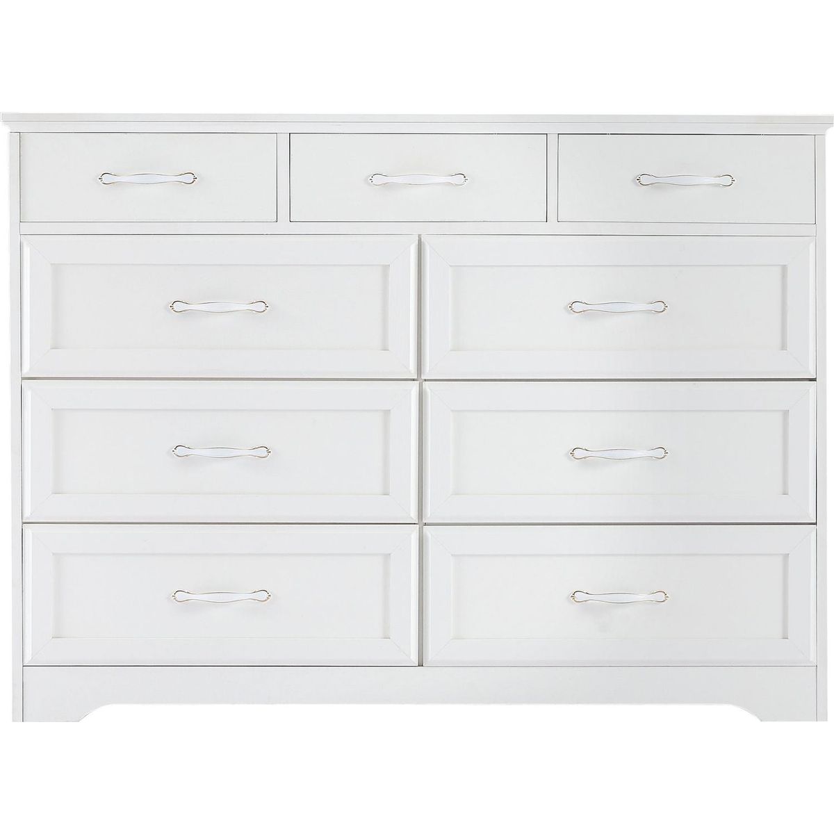Bedroom dresser, 9 drawer long dresser with antique handles, wood chest of drawers for kids room, living room, entry and hallway, White, 47.56"W x 15.75"D x 34.45"H.