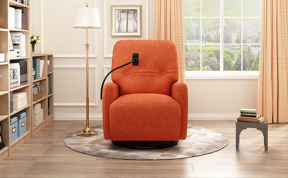 270 Degree Swivel Electric Recliner Home Theater Seating Single Reclining Sofa Rocking Motion Recliner with a Phone Holder for Living Room, Orange