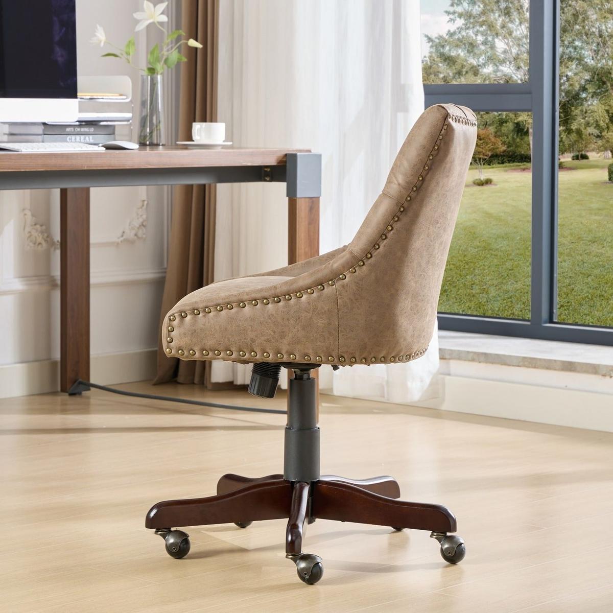 Medieval Retro Style Sheepskin Pattern Fabric Home Office Chair with Lift, Swivel and Recline Functions,Brown color