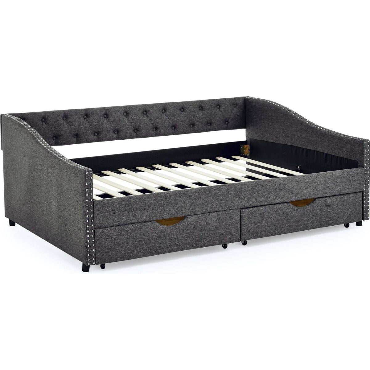 Full Size Daybed with Drawers Upholstered Tufted Sofa Bed, with Button on Back and Copper Nail on Waved Shape Arms(80.5"x55.5"x27.5")