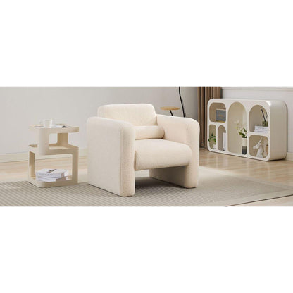 Modern Accent Chair Lambskin Sherpa Fabric Upholstered Comfy Reading Arm Chair Soft Padded Armchair with Back and Pillow for Living Room Bedroom Reception Waiting Room Office, Cream