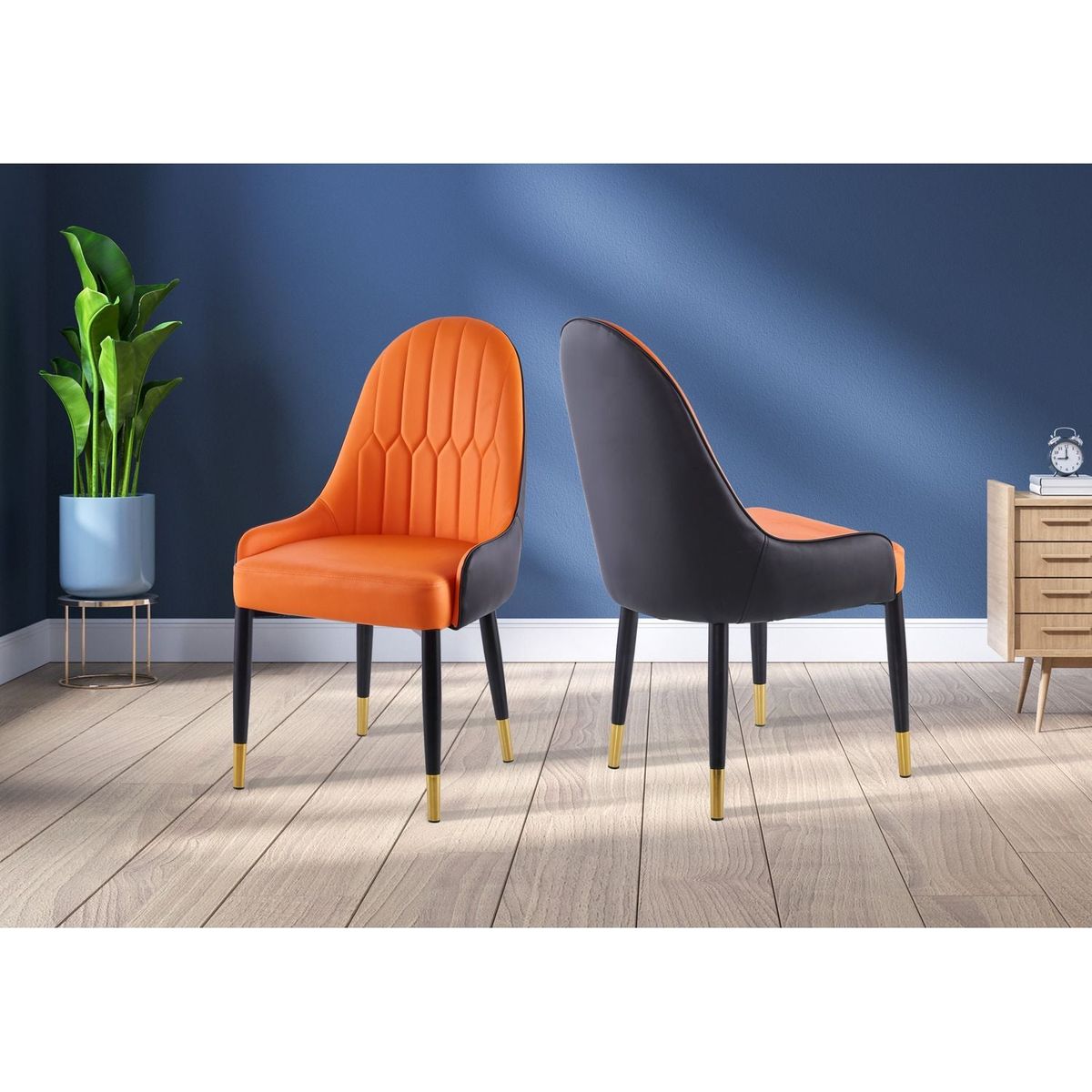 Modern Leather Dining Chair Set of 2, Upholstered Accent Dining Chair, Legs with Black Plastic Tube Plug